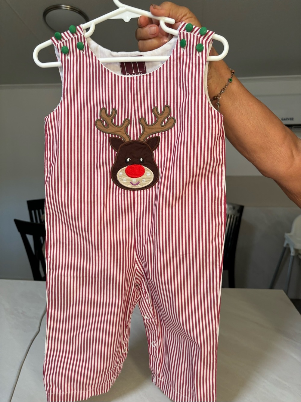 Striped Red Reindeer Applique Kids Romper